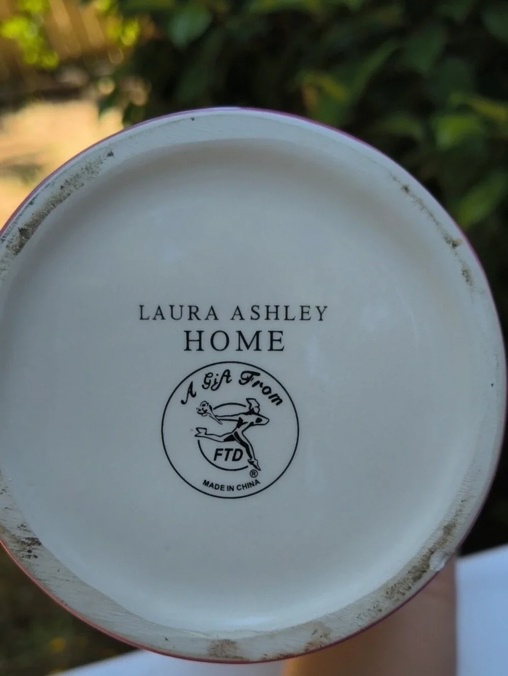 Laura Ashley Pink and White Floral Ceramic Vase Pair with Green Accents